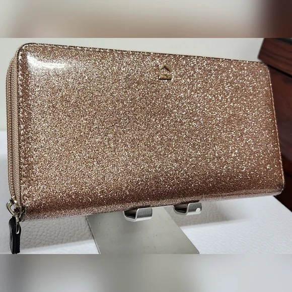 KATE SPADE Mavis Street Neda Continental Rose Gold Sparkle Leather